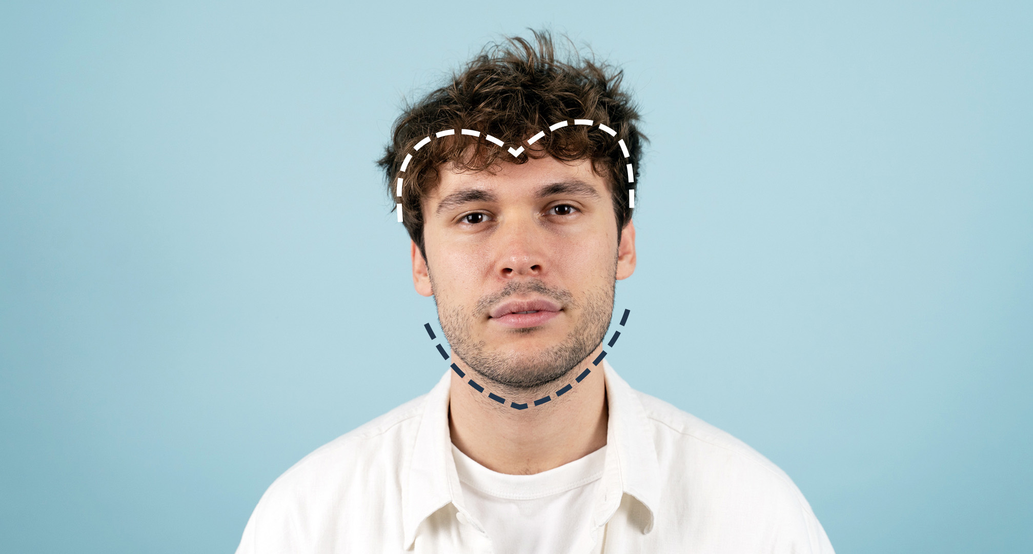 contorno em torno de um rosto em forma de coração em um fundo azul