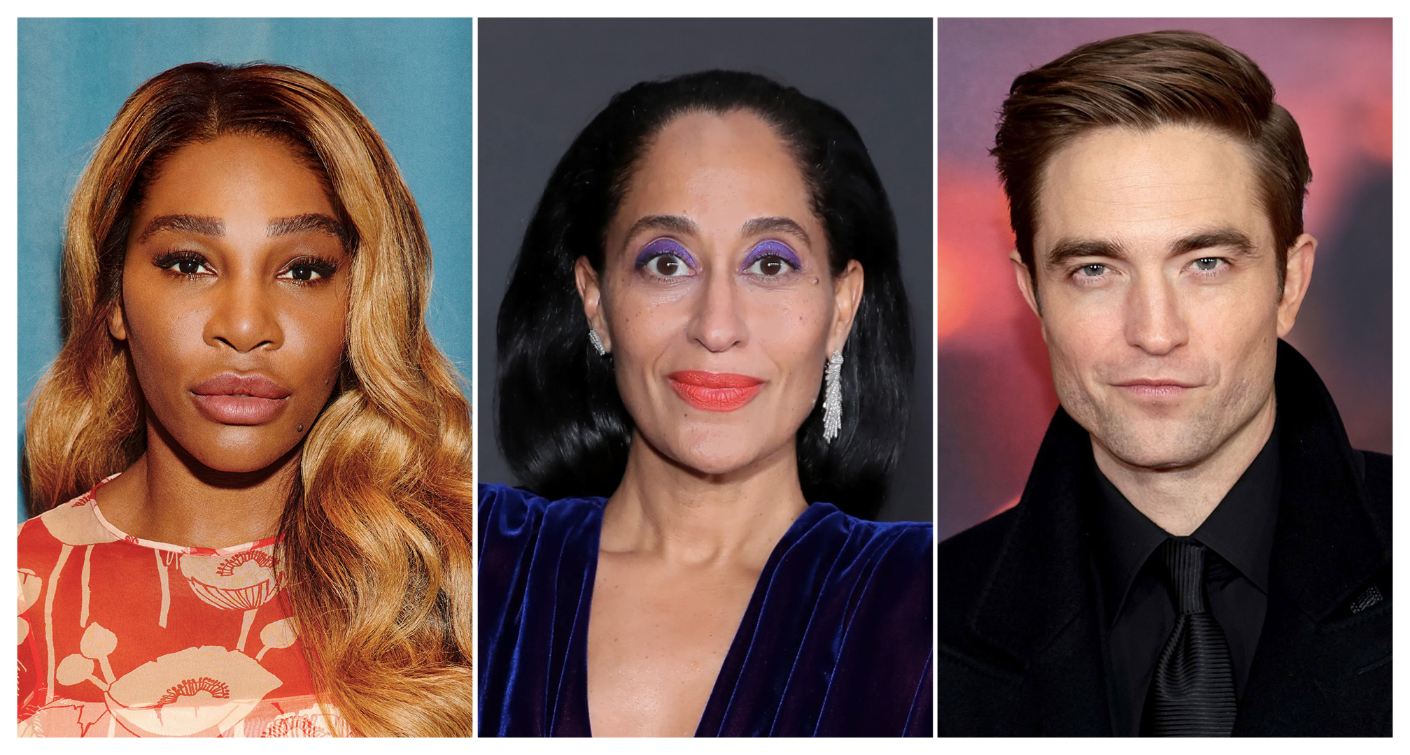 colagem de serena williams, tracee ellis ross e robert pattinson