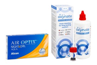 Air Optix Night & Day Aqua (6 lentes) + Oxynate Peroxide 380 ml com estojo