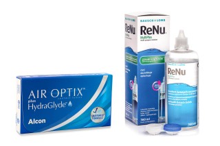 Air Optix Plus Hydraglyde (6 lentes) + ReNu MultiPlus 360 ml com estojo