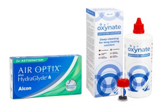 Air Optix Plus Hydraglyde for Astigmatism (3 lentes) + Oxynate Peroxide 380 ml com estojo