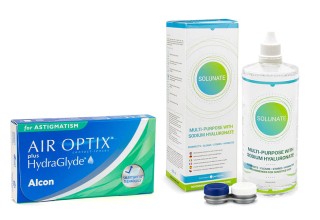 Air Optix Plus Hydraglyde for Astigmatism (3 lentes) + Solunate Multi-Purpose 400 ml com estojo