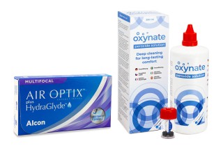 Air Optix Plus Hydraglyde Multifocal (6 lentes) + Oxynate Peroxide 380 ml com estojo
