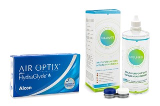 Air Optix Plus Hydraglyde (6 lentes) + Solunate Multi-Purpose 400 ml com estojo