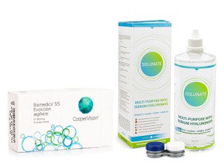 Biomedics 55 Evolution CooperVision (6 lentes) + Solunate Multi-Purpose 400 ml com estojo