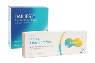 DAILIES AquaComfort Plus (90 lentes) + Lenjoy 1 Day Comfort (10 lentes)